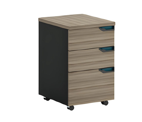 Commode mobile noire et brune avec 3 tiroirs et roulettes pour bureau