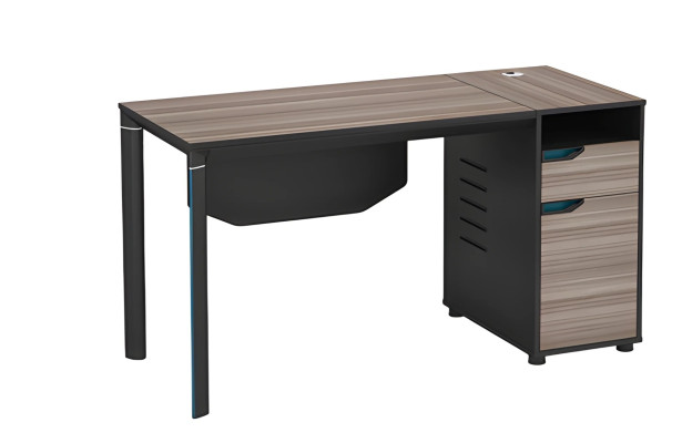 Table en bois noir moderne avec passages de câbles et espace de rangement