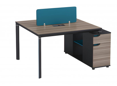 Bureau moderne avec panneau de séparation bleu, bureau moderne avec espace de rangement et design