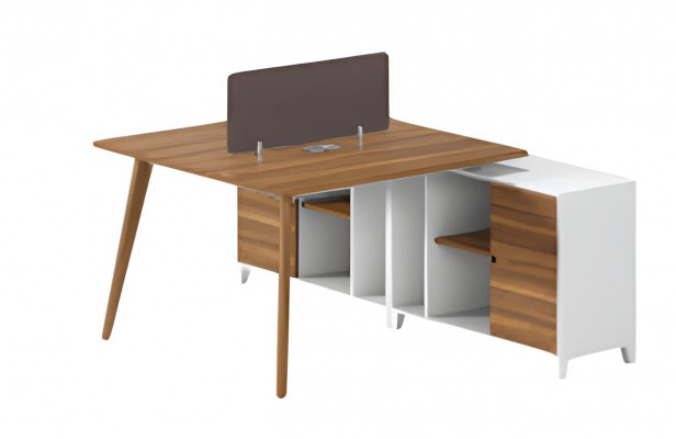 Bureau moderne avec étagère en bois et panneau de séparation élégant