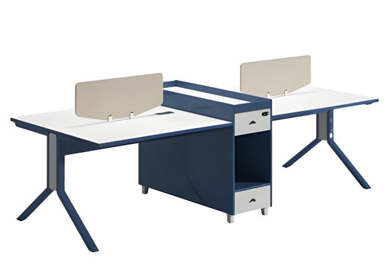 Bureau moderne à double face avec panneau de séparation et espace de rangement