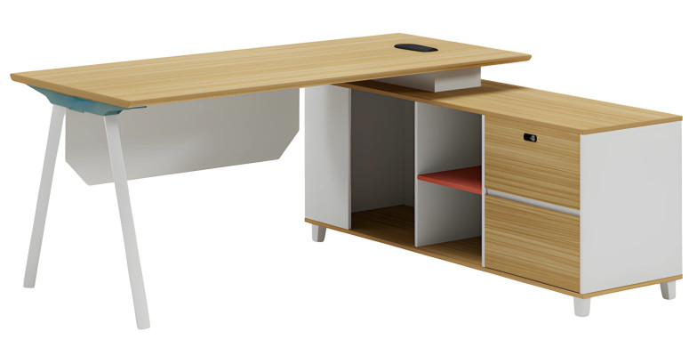 Table moderne avec espace de rangement et effet bois blanc