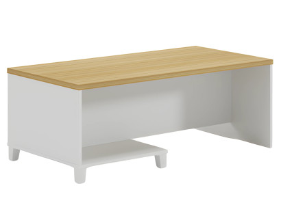 Table basse moderne avec cadre blanc et surface en bois pour une pièce élégante
