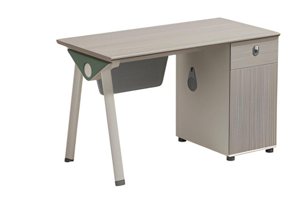 Bureau beige avec effet bois et rangement moderne pour bureaux et maisons