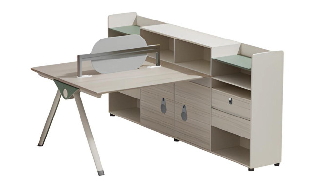Table beige avec espace de rangement moderne et dossier pour bureau et maison
