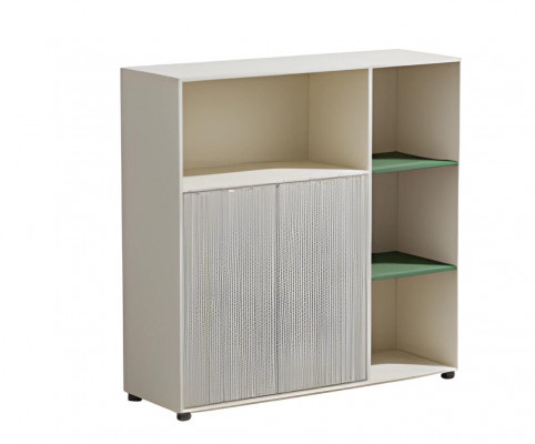 Armoire de bureau beige moduuli avec espace de rangement et étagères pour un design de bureau moderne