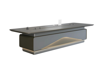 Table de conférence grise luxueuse avec éclairage LED et gestion des câbles