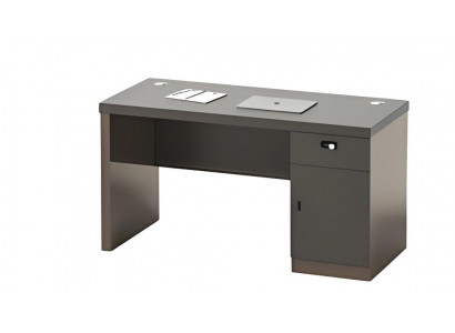 Bureau noir moderne avec espace de rangement, serrure et canaux de câbles