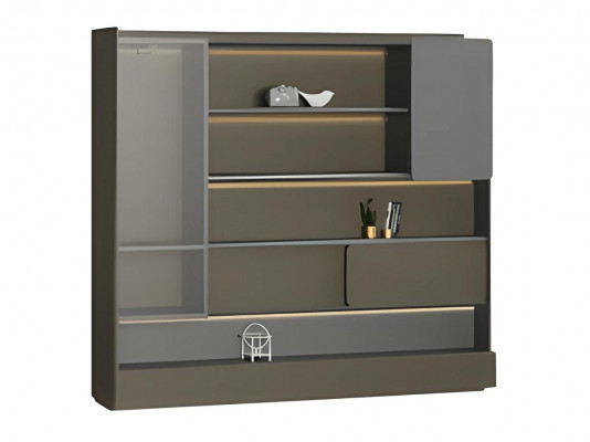 Armoire de bureau moderne noire avec éclairage LED gris et espace de rangement