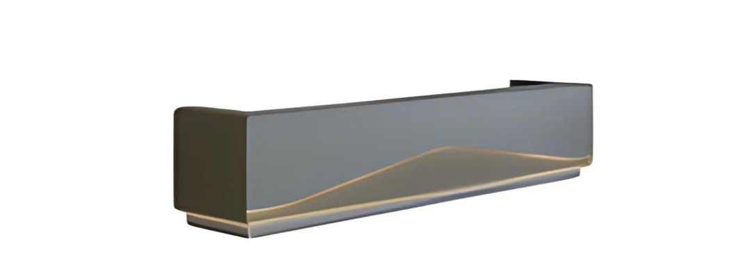 Comptoir d'accueil noir-gris moderne avec éclairage LED dans un design luxueux minimaliste