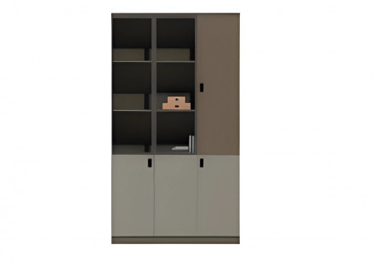 Armoire de bureau moderne marron-gris avec étagères et portes