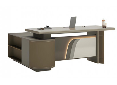 Table moderne marron et beige avec éclairage LED pour bureau et home office