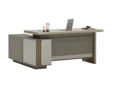 Bureau moderne beige-gris avec tiroirs et éclairage LED