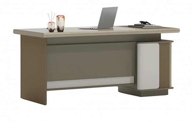 Table beige et gris avec tiroirs et étagère pour la conception et l'organisation au bureau