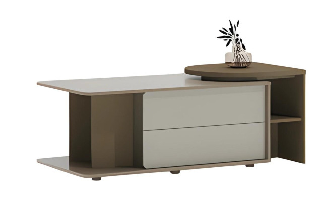 Table basse moderne beige et marron avec tiroirs