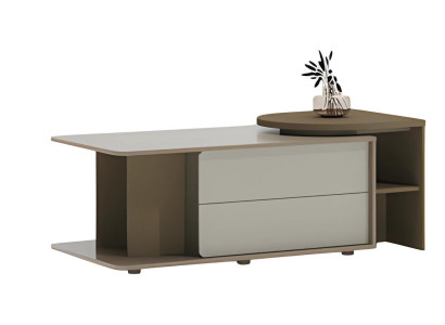 Table basse moderne beige et marron avec tiroirs