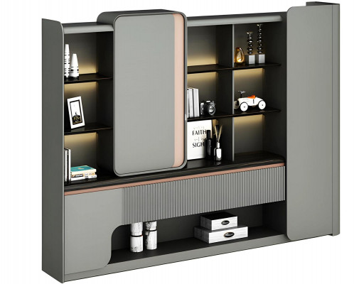 Armoire moderne en avocat avec étagères ouvertes et éclairage design élégant simple gris