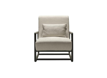 Fauteuil en tissu beige moderne avec cadre en bois