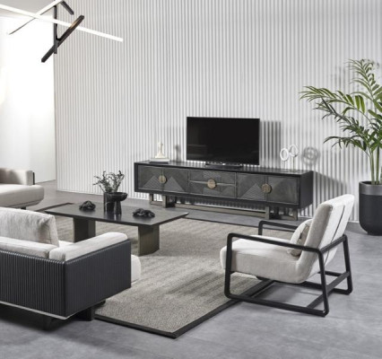 Ensemble de meubles de salon moderne avec tissu marron et fauteuil