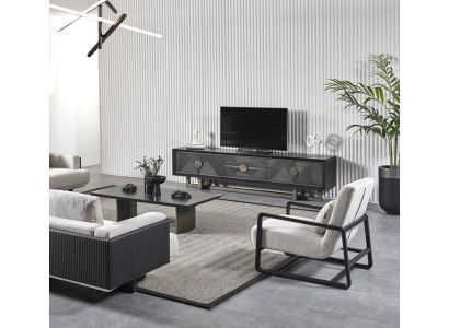 Ensemble de meubles de salon moderne avec tissu marron et fauteuil