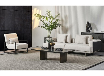 Canapé en bois élégant marron, 3 places et fauteuil