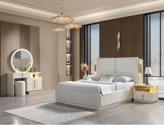 Lit verhoilt avec 2 tables de nuit modernes et élégantes, ensemble de 5 pièces