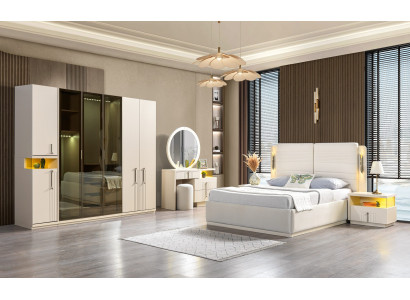 Ensemble de meubles de chambre moderne lit armoire tables de nuit