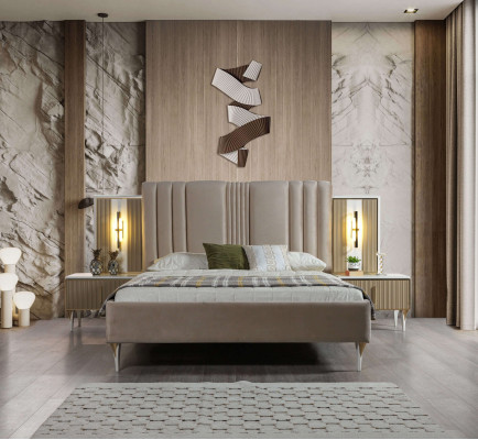 Ensemble de meubles élégant 3 pièces avec lit et tables de nuit