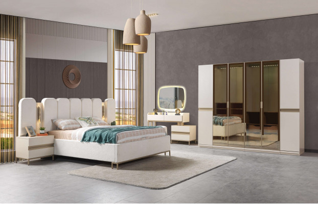 Ensemble de meubles de chambre à coucher Koko 6 pièces avec lit moderne, armoire et tables de nuit