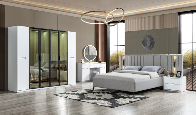 Ensemble de meubles de chambre à coucher 4 pièces lit armoire tables de chevet bois 6 pièces