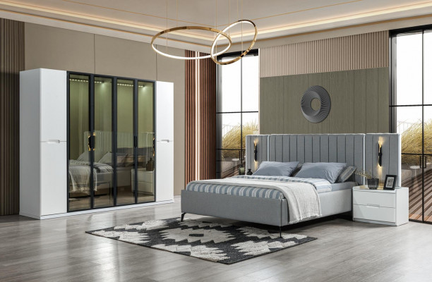 Ensemble de meubles de chambre à coucher 4 pièces lit armoire tables de nuit en bois