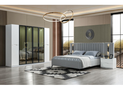 Ensemble de meubles de chambre à coucher 4 pièces lit armoire tables de nuit en bois