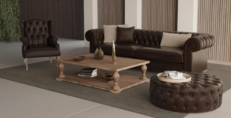 Canapé élégant, fauteuil et pouf. Un véritable confort