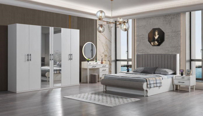 Ensemble de meubles de chambre Koko 6 pièces lit armoire de vêtements tables de nuit modernes