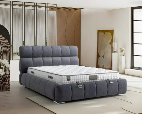 Lit bleu moderne avec matelas en textile et en bois