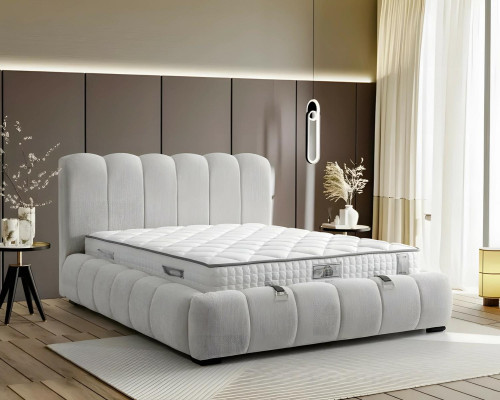 Lit textile blanc moderne avec matelas de qualité