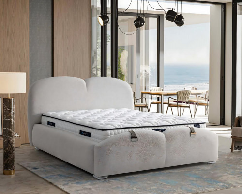 Lit blanc moderne avec matelas en textile et en bois