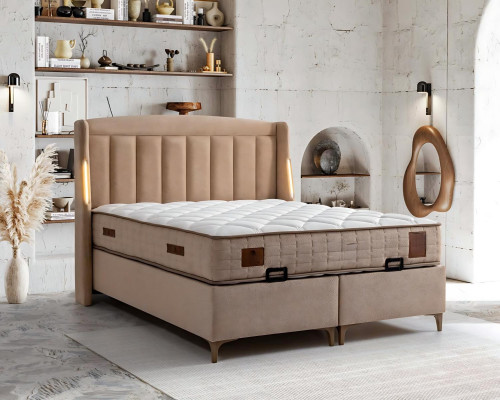 Lit en bois élégant avec matelas en textile et en bois