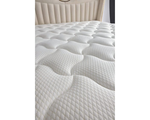 Lit élégant avec matelas en tissu beige clair et en bois