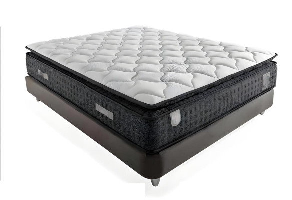 Lit élégant gris avec matelas en textile et en bois