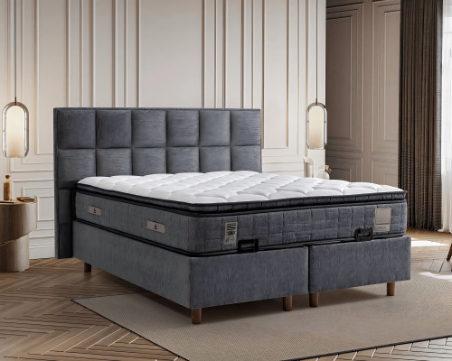 Lit moderne gris avec matelas en textile et en bois