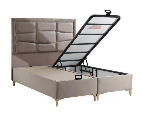 Lit beige élégant avec matelas en textile et en bois