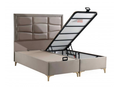 Lit beige élégant avec matelas en textile et en bois