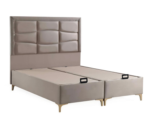 Lit beige élégant avec matelas en textile et en bois