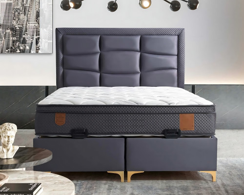 Lit moderne gris avec matelas en textile et en bois