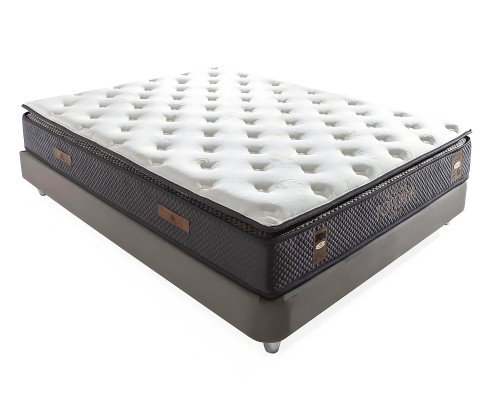 Lit élégant gris avec matelas en textile et en bois