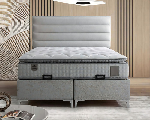 Lit textile gris moderne avec un matelas élégant