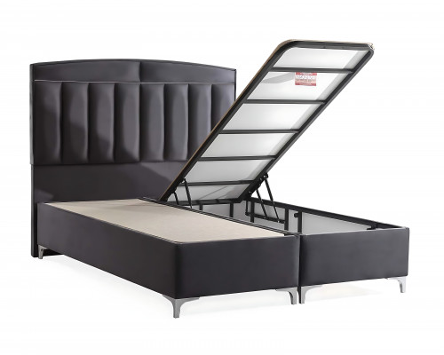 Lit moderne gris avec matelas en textile et en bois