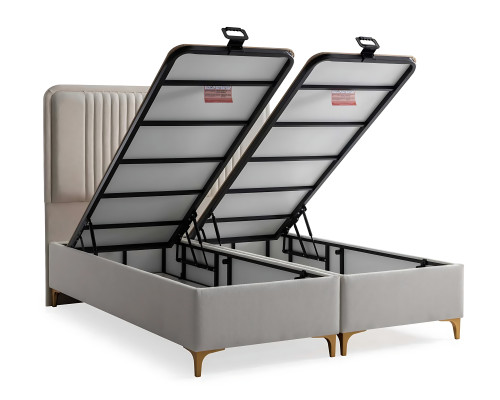 Lit élégant avec matelas en tissu beige clair et en bois