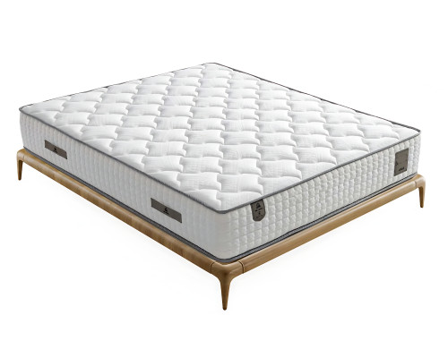 Lit élégant avec matelas en tissu beige clair et en bois